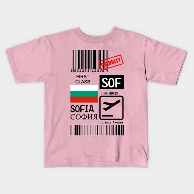 Sofia Bulgaria travel ticket Kids T-Shirt by Travellers